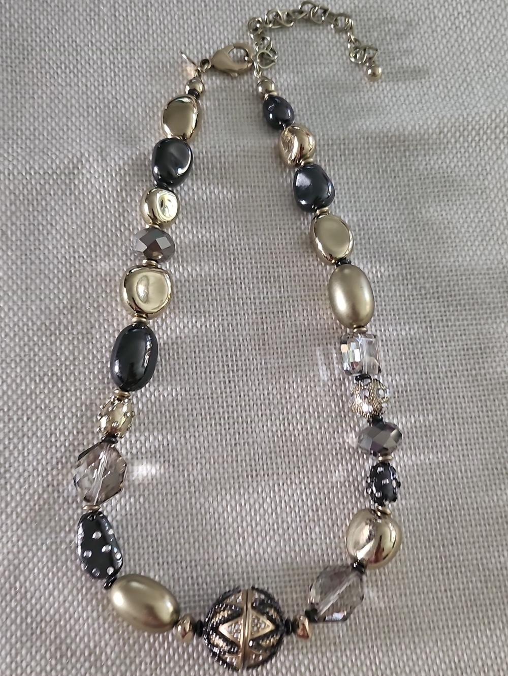 Chico's Gold and Gunmetal Mixed Bead Necklace